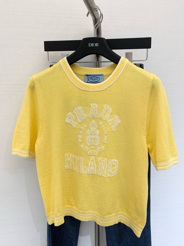 New three-color round-neck knitted short-sleeved logo decoration with upper body