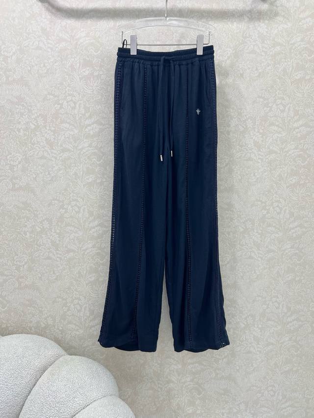 Dio*25 new style linen wide-leg trousers Classic bee logo embroidery decoration