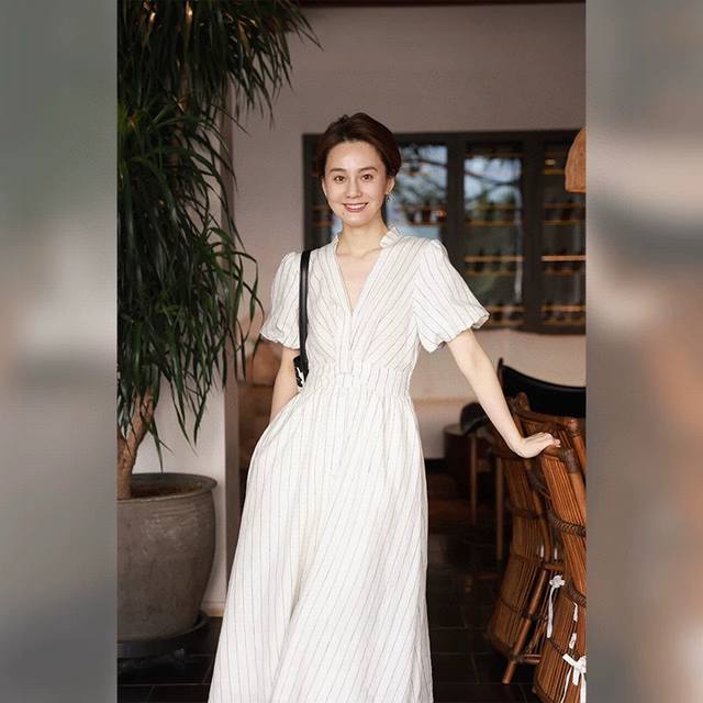 Dress Winnietang 100% linen striped ultra-light French dress with fermentation w
