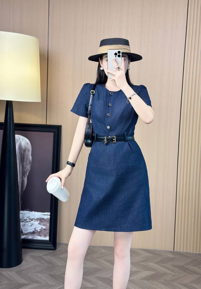 Dress Simple and elegant cotton and linen denim skirt Customized cotton and line