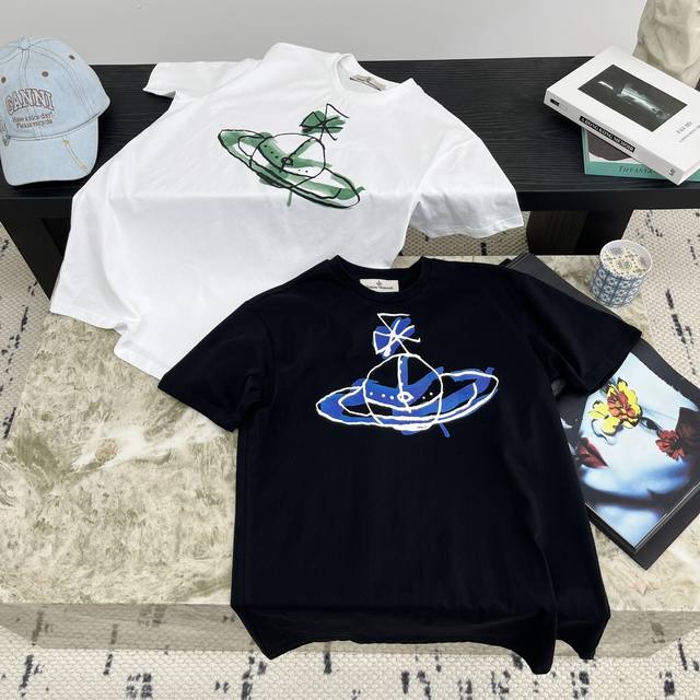 New summer Saturn graffiti summer shirt for men and women Color: Black White Siz
