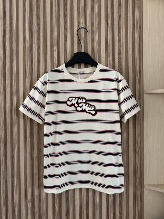 New summer towel embroidered striped short-sleeved tops Customized imported cott