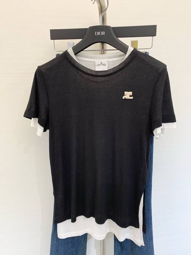 Summer new thin contrast color round neck shirt, two pieces! Soul layering singl