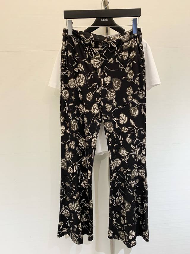 niche summer new style rose print flared straight wide-leg pants lazy and versat