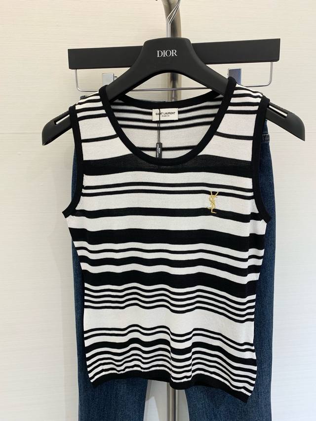 New two-color striped contrast vest High-end fashion boutique Exquisite embroide