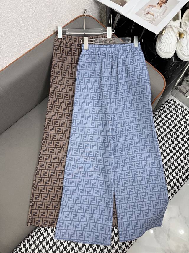 Fend* 25Ss new wide-leg pants double F letter printed fabric fashionable and gen