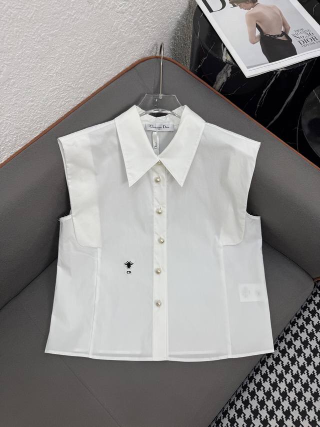 Dio* 25Ss new sleeveless lapel shirt with bee embroidery decoration, simple and
