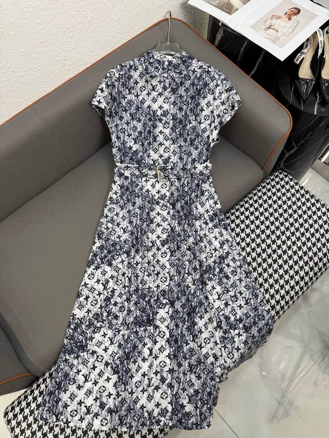 Louis Vuitto* 25Ss new style lapel small flying sleeve dress old flower print fa