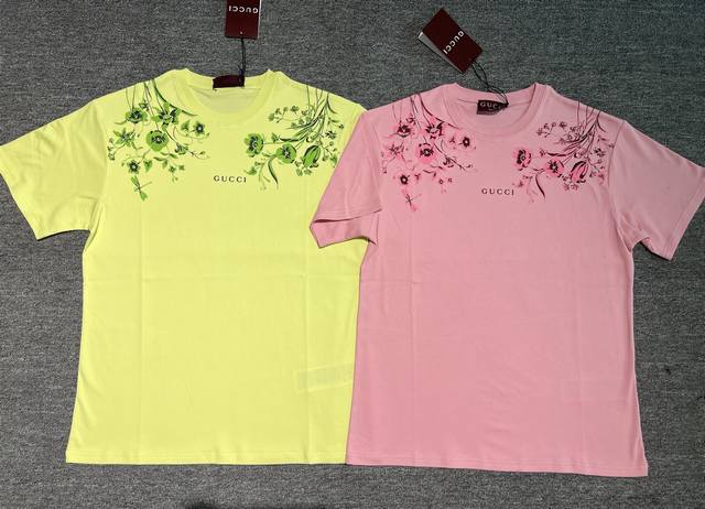 Gu-W, , two-color flower T-shirt, original development, pink yellow Sml, spot