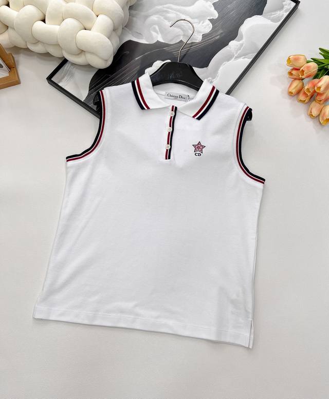Dior25Ss new spring and summer white tennis-style Polo sleeveless vest, white co