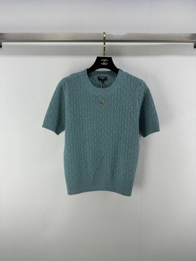 Chane* New details 25A Spring and summer new knitted round neck grain short slee