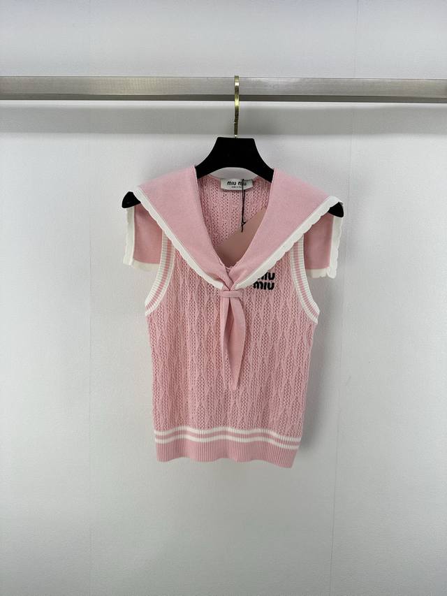 Miumi* New details 25 Spring and summer new navy collar vest Logo embellishment