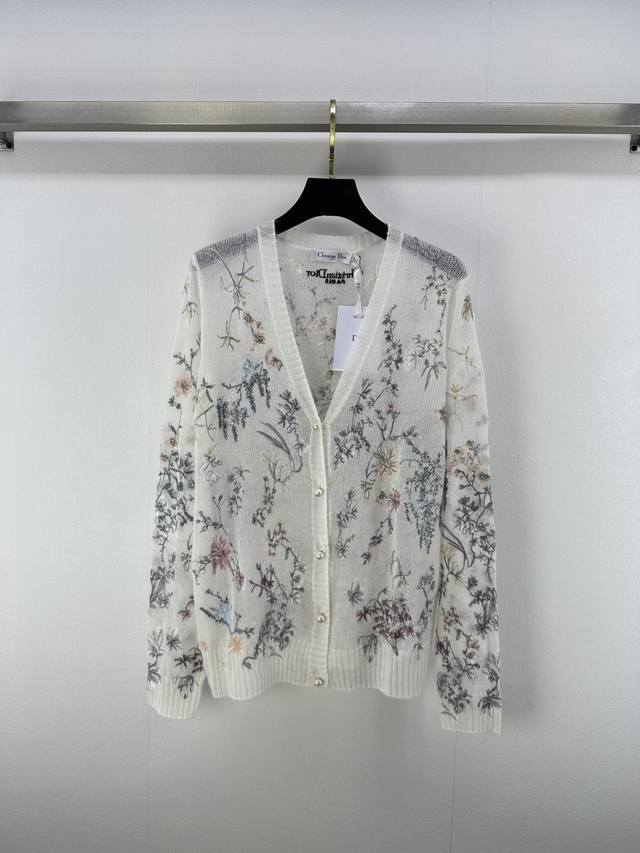 Dio* New details 25 Spring and Summer new V-neck embroidered floral cardigan Lon