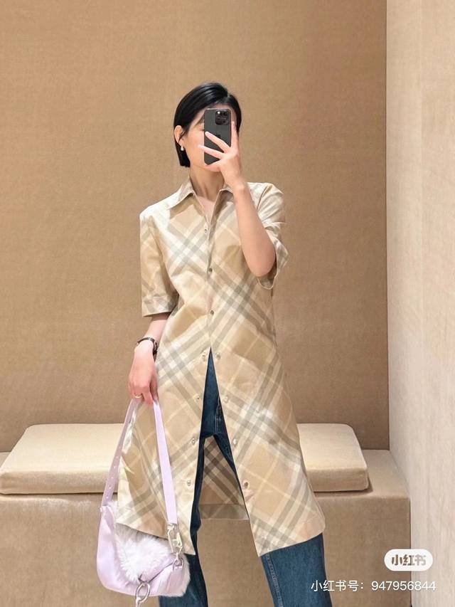 Burberr*Y Burberr*Y Spring/Summer new arrival lapel short-sleeved plaid print lo