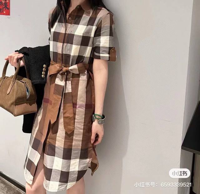 Burberr*Y Burberr*Y Spring/Summer new arrival lapel short-sleeved plaid print dr