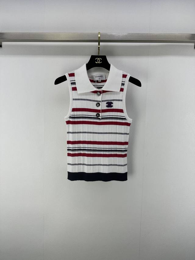 Chane* New details 25 Summer new contrast lapel striped vest fabric soft and com