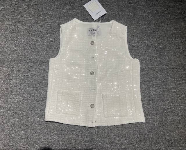Ch-W, , Xiaoxiang full body sequin embroidery vest, original development, white