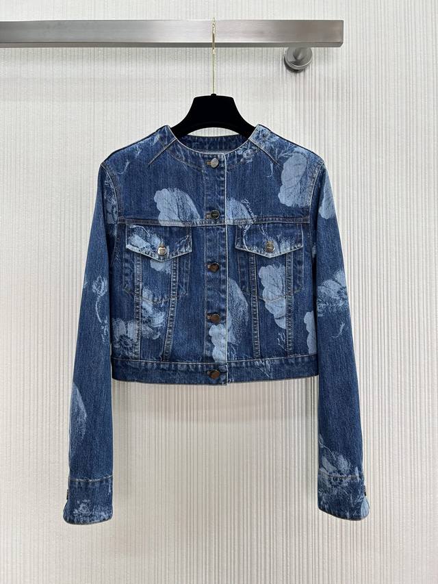 New arrival~Fen* Fresh Ink Blue Flower Shadow Series Retro Washed Denim Jacket,