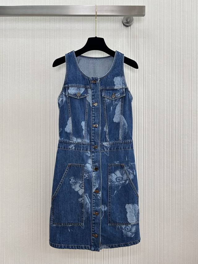 New arrival~Fen* Fresh Ink Blue Flower Shadow Series Retro Washed Denim Vest Dre
