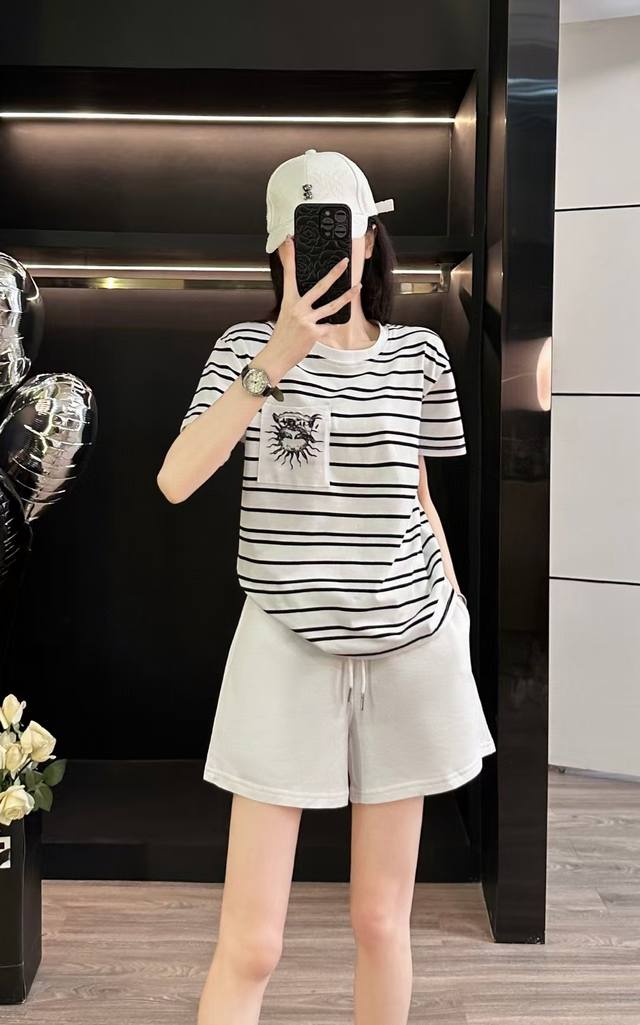 Set Fansi* Summer striped short-sleeved T-shirt two-piece set Internet celebrity