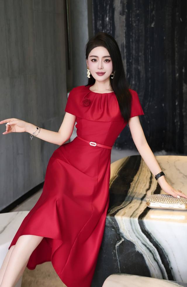 Dress Cape-style thin silk wool high-end dress long dress with removable brooch