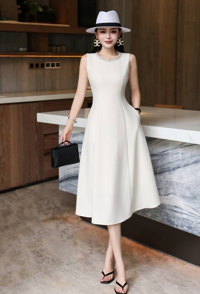 Dress Heavy beading fine wool slim waist three-dimensional vest dress, super eas