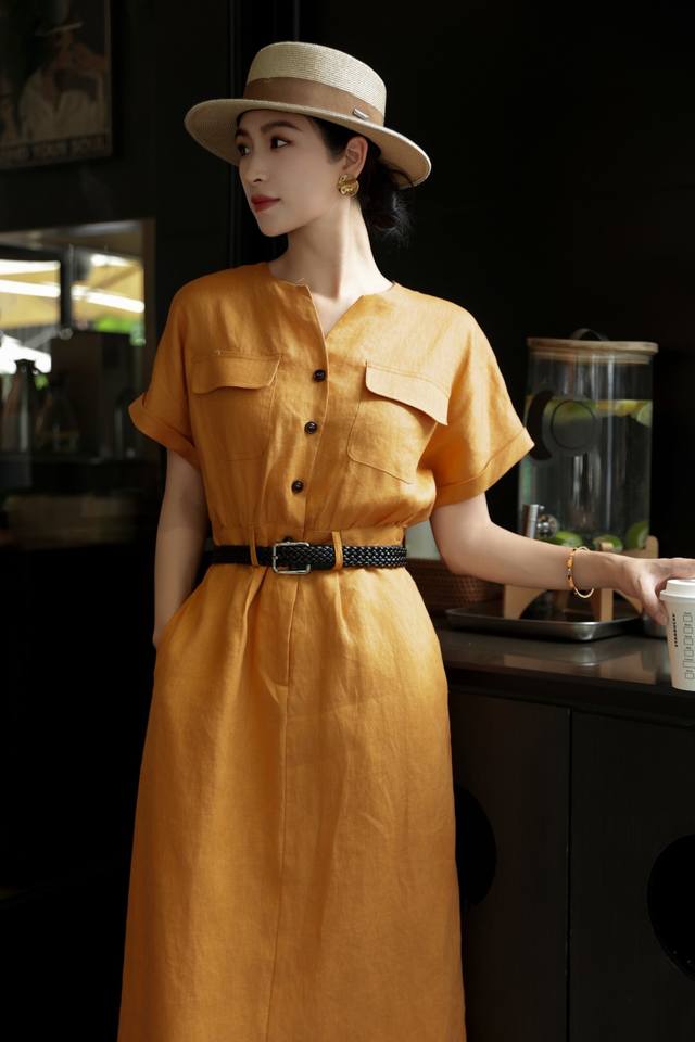 Dress Exclusive hot item! Heavy fermentation washed 100% linen high quality shor