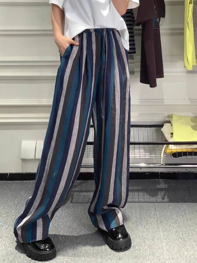 pants Ramie striped pants! ! High-end European women's clothing 2025 summer new
