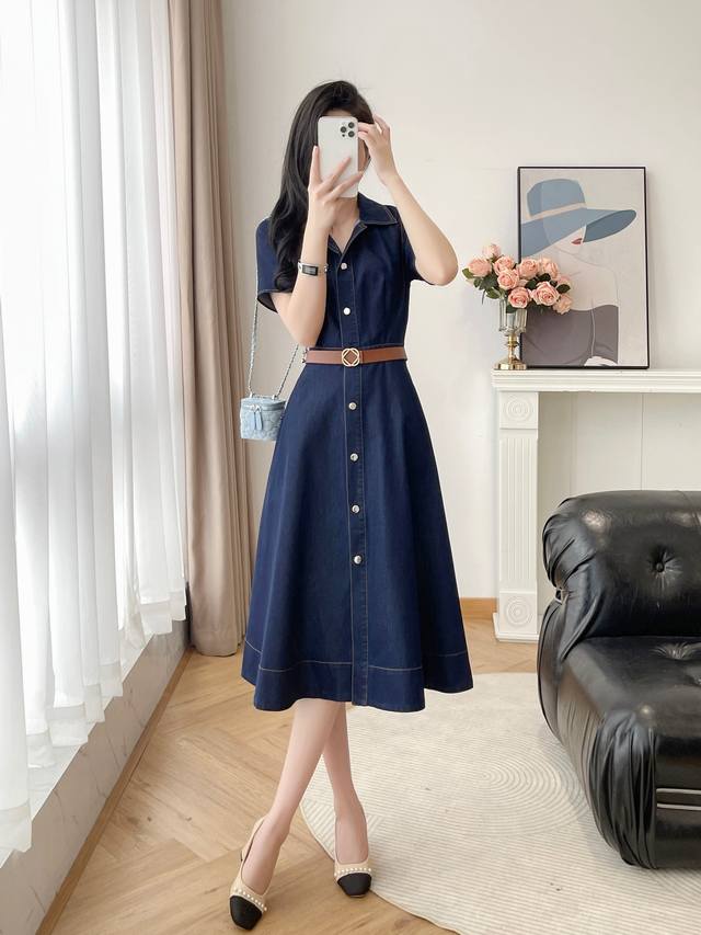 Dress New retro high-end denim thin short-sleeved dress S- Xxl 5 sizes S size: b