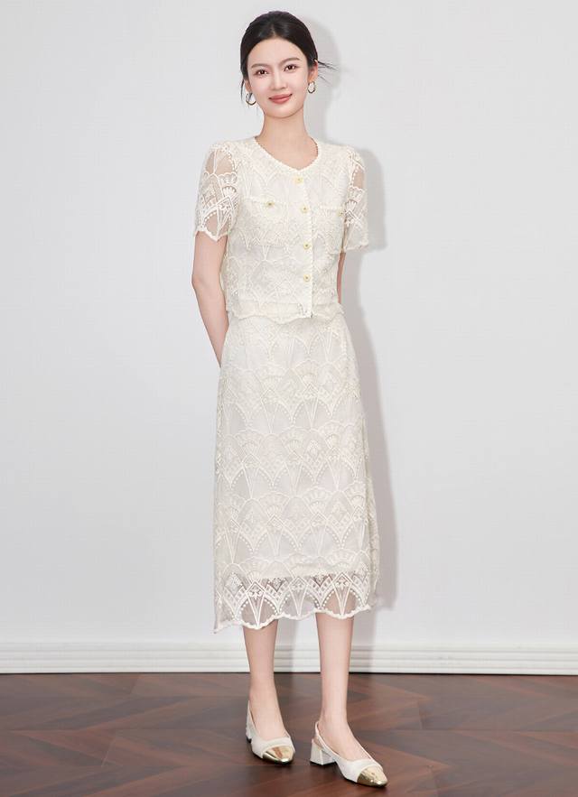 suit New French style fashionable Chanel style embroidered lace short-sleeved to