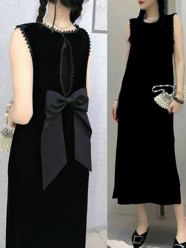 dress Hot sale! Heavy 100% active black silk velvet! Careful backless temperamen