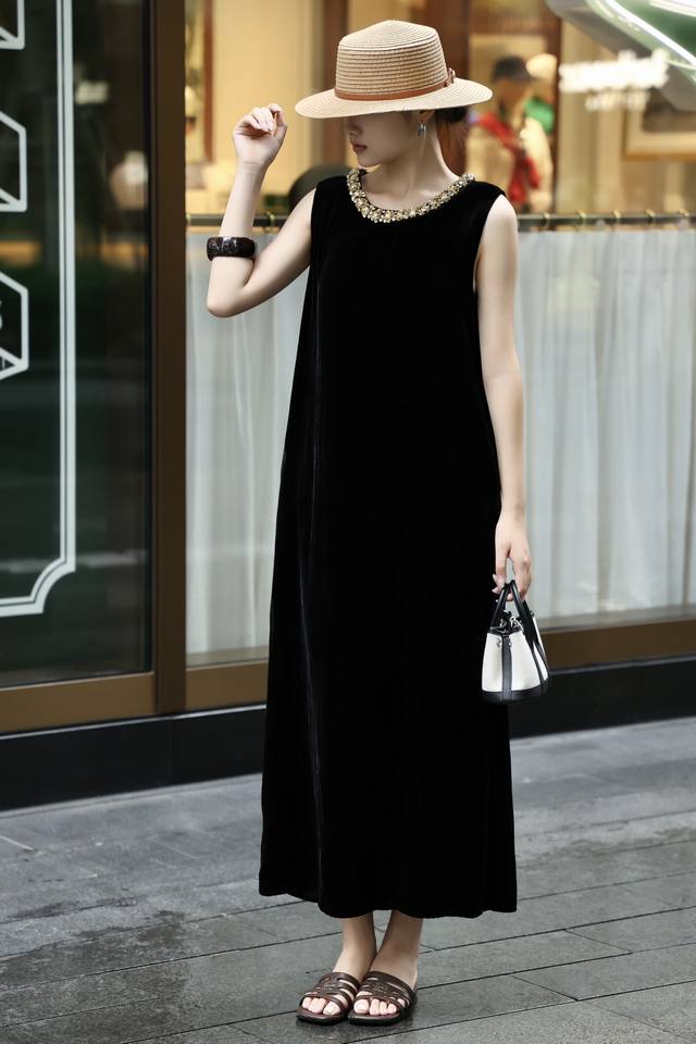 Dress Hot item! 100% silk active black velvet fabric king, summer walking air co