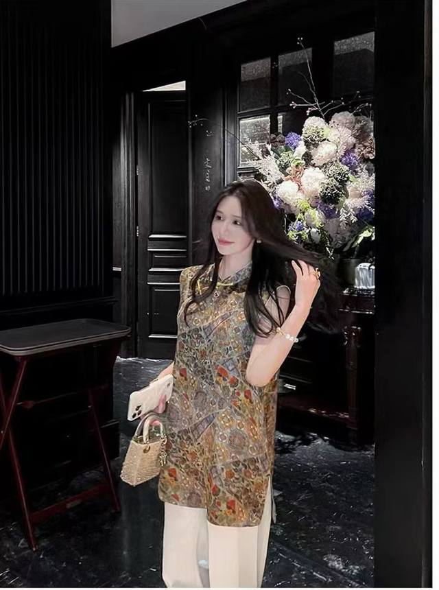 Top New Chinese style old money style daily casual fashion Xiangyun yarn geometr