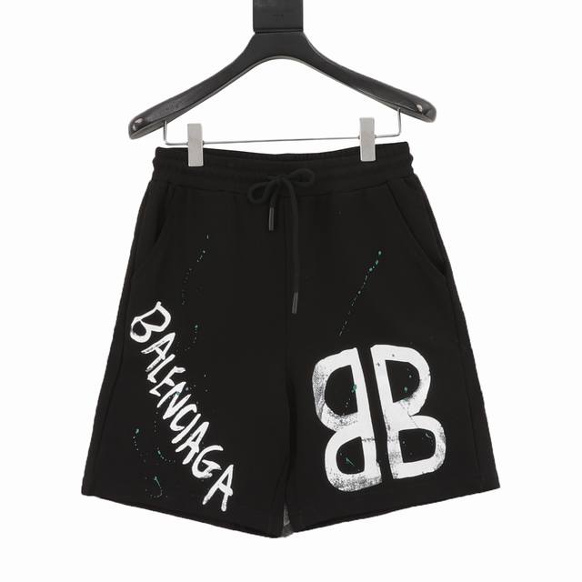 Balenciaga 25Ss double B letter print shorts The fabric is made of 380G pure cot