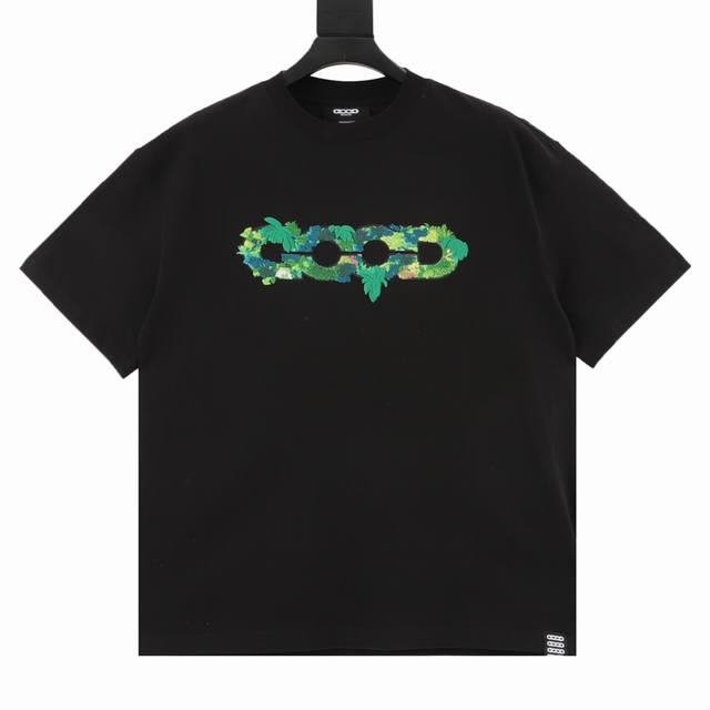 Goodbrand Ss25 3D green plant embroidered map logo loose short-sleeved T-shirt U