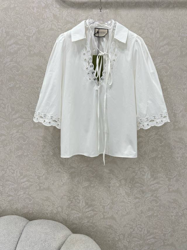 Gucc* 25 New hollow burnt lapel long-sleeved shirt Customized Yb Imported twill