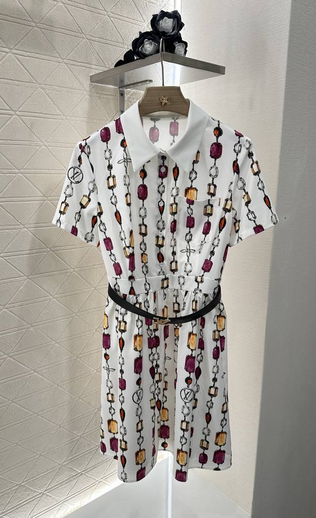 Louis Vuitto*2025 new arrivals printed belt dress custom Yb imported twill mater
