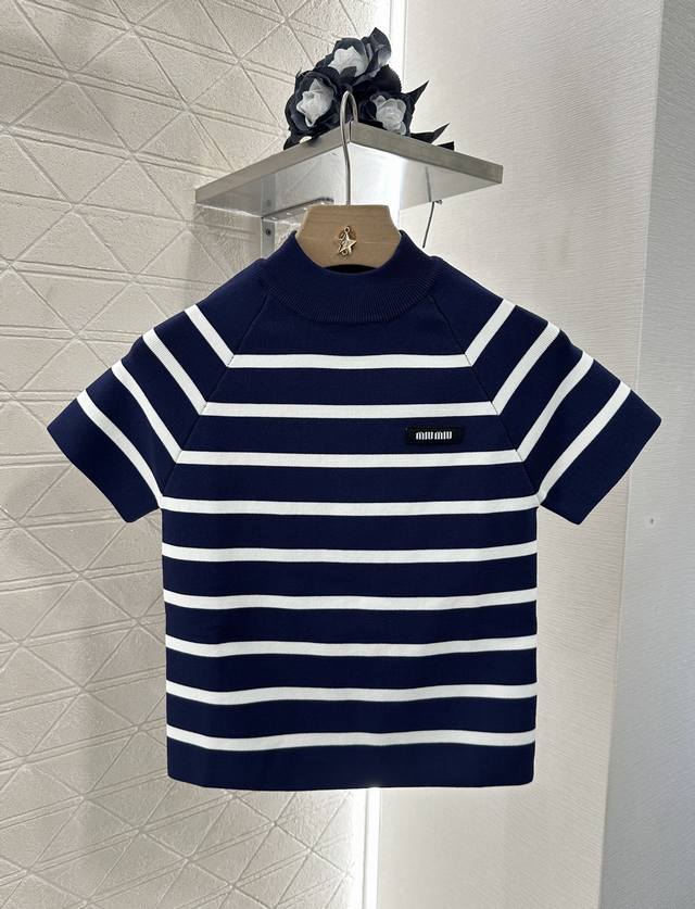 Miumi*2025 new products on the shelves striped knitted short sleeves Customized