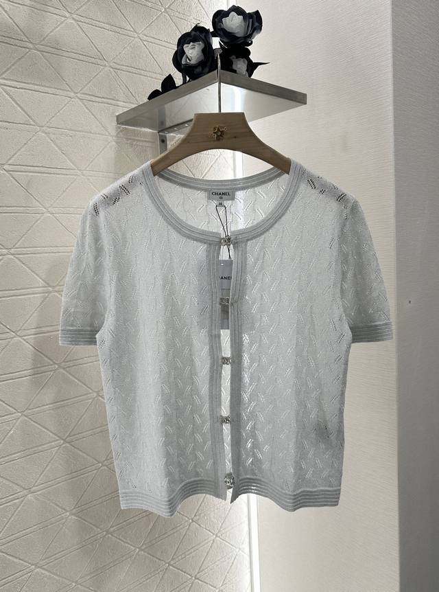 Chane*2025 new arrivals rhinestone button knitted short-sleeved cardigan Customi