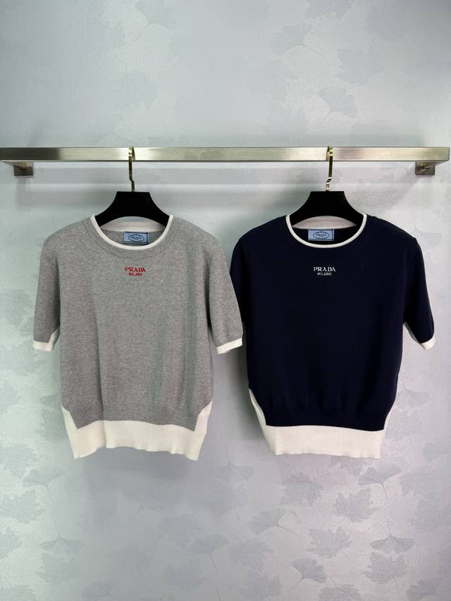 Pr*25 Early Spring New Knitted Short Sleeve Fake Two-piece Design Classic Letter