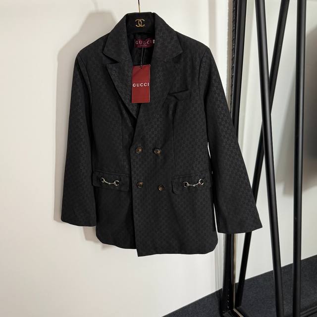 Style No. 20253822 Gucc* new Gg monogram embossed double-breasted long-sleeved s
