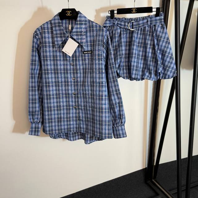 Style No. 20253815 Miumi* new suit, color matching plaid heart button long-sleev