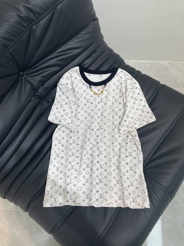 Louis Vuitto*25 Spring/Summer new chain full-body printed letter short-sleeved T