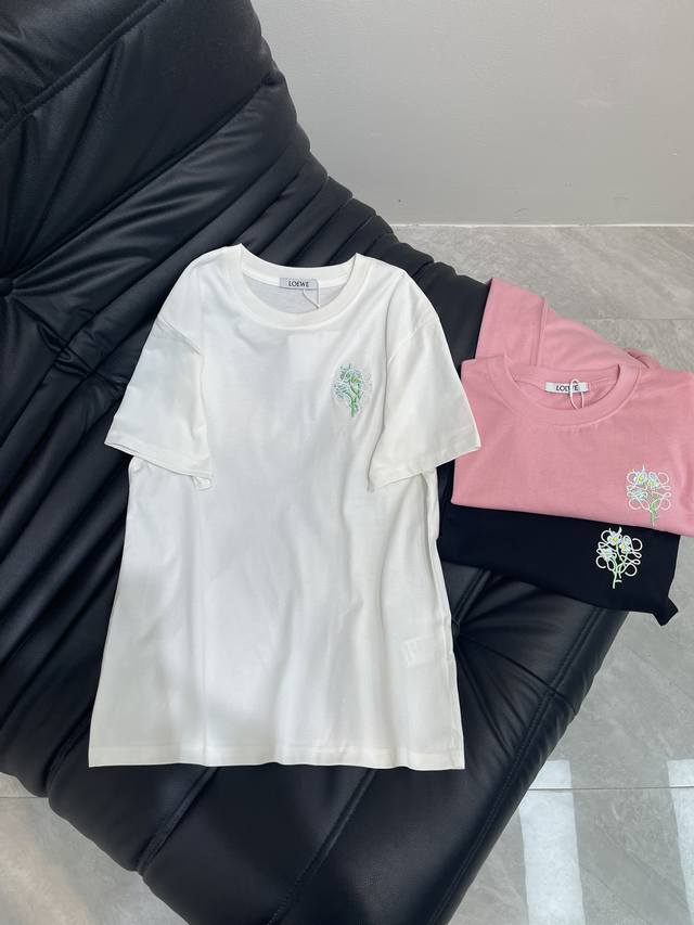 Loew*25 Spring/Summer new classic Logo embroidered flower short-sleeved T-shirt.
