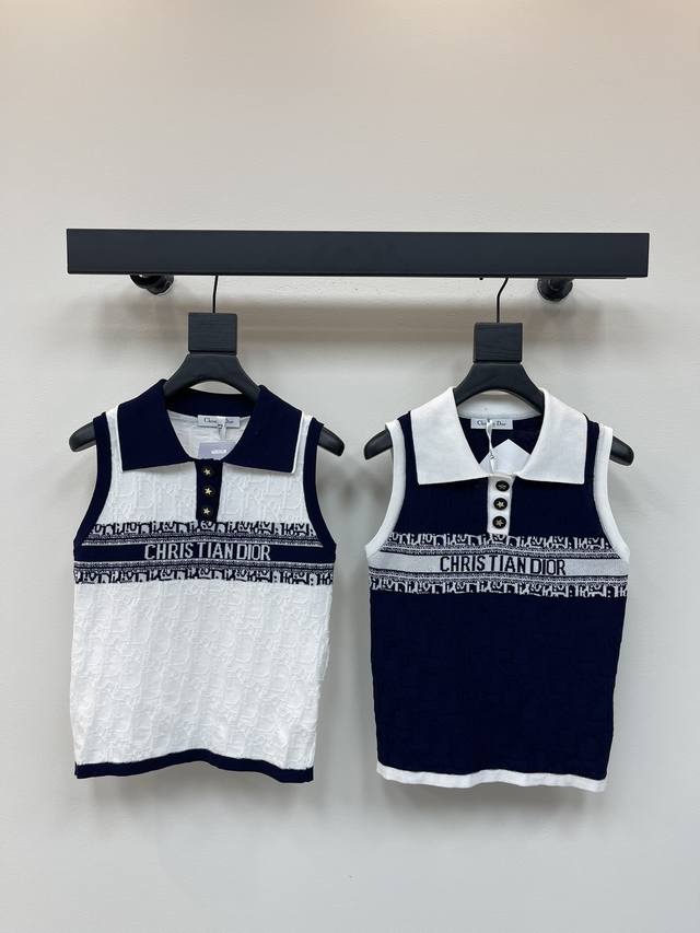 Dio*25 new contrast color lapel logo knitted vest! A must-have for fans of old f