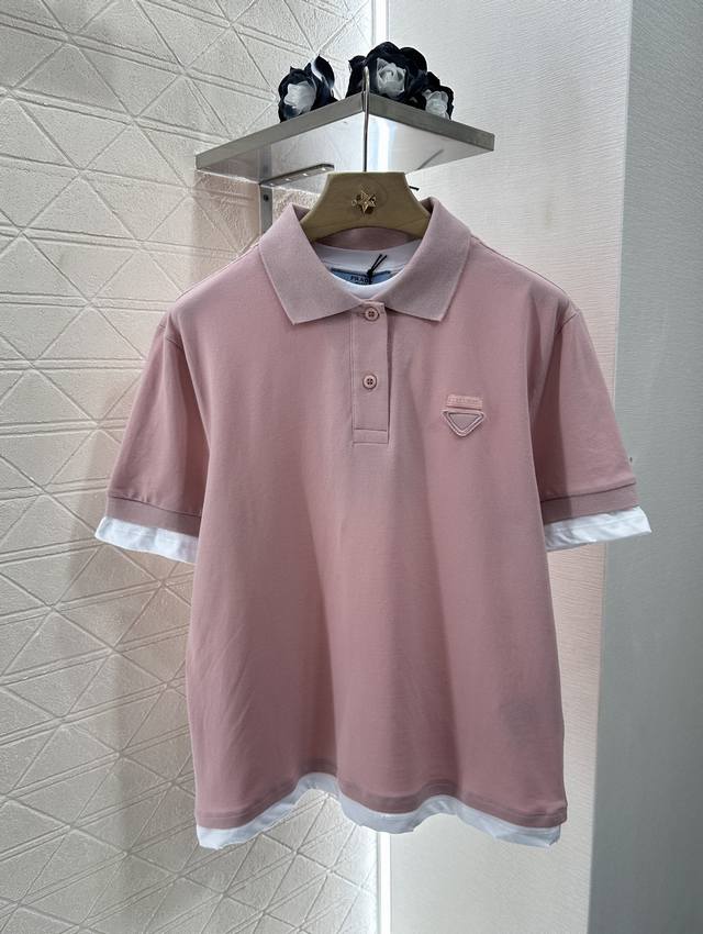 Prad*2025 new arrivals Contrast color fake two-piece shirt Customized Yb origina
