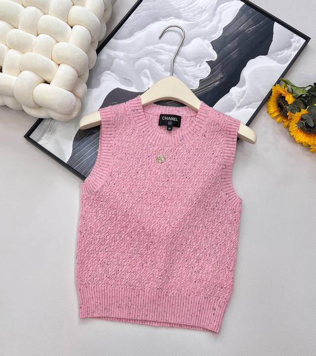 Chanel2025 new leaf-decorated knitted vest, customized Yb cashmere yarn weaving,