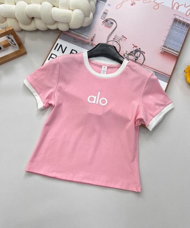 Alo simple letter three-dimensional offset short-sleeved T-shirt, uses pure cott