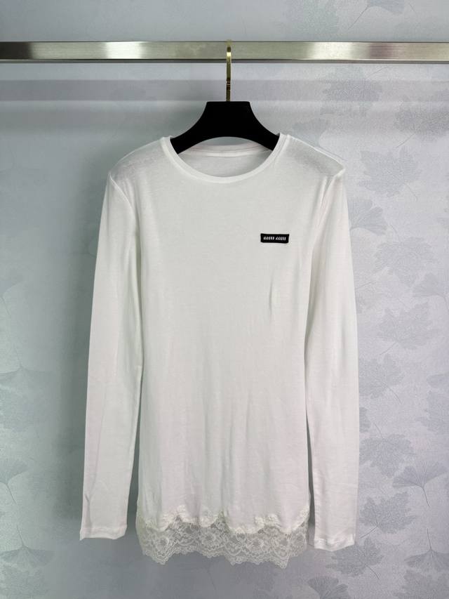Miumi* white lace patchwork dress, new for spring and summer 25, round neck, lon