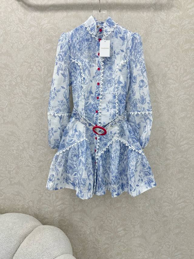 Zimmerman* 25 new small stand-up collar lantern dress is made of pure cotton ble